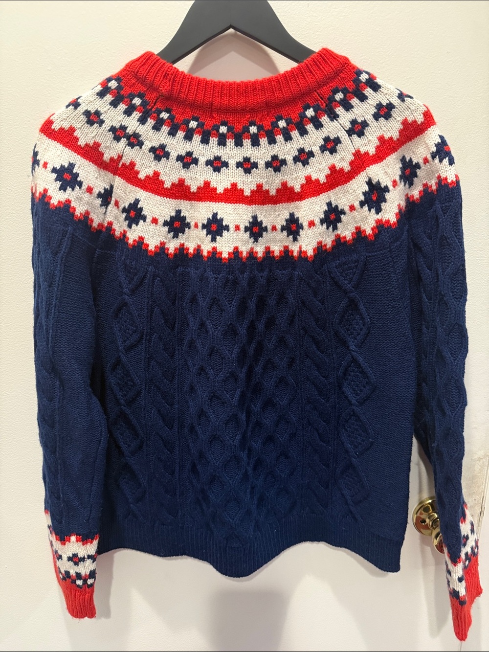 Boden Navy, Red & White Fair Isle Cable-Knit Crewneck Sweater - Picture 5 of 5